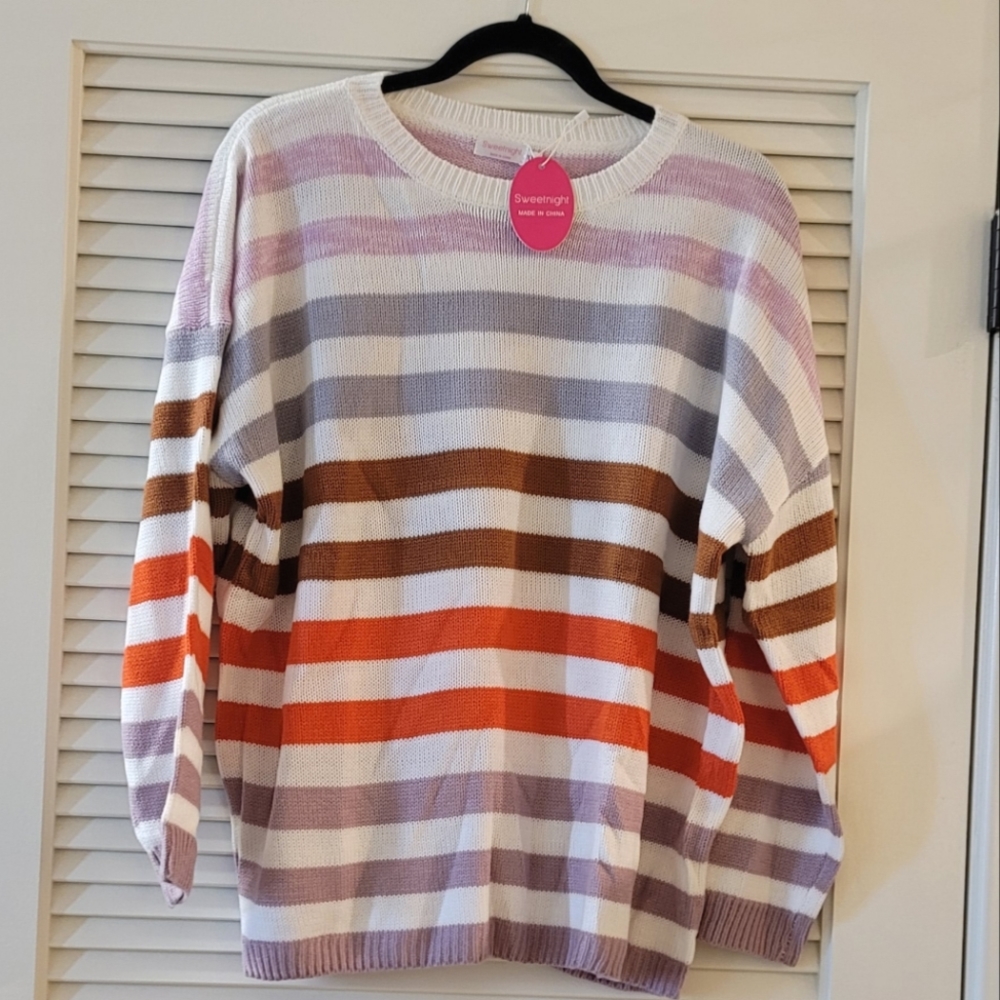 Sweetnight- (NWT) (Plus-Size) Multi-Coloured Striped Knitted Pullover Sweater